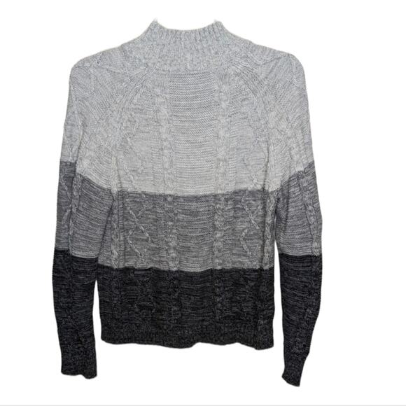 Leo & Nicole intarsia sweater multi knit quarter zip gray black stripe Medium - Picture 2 of 8